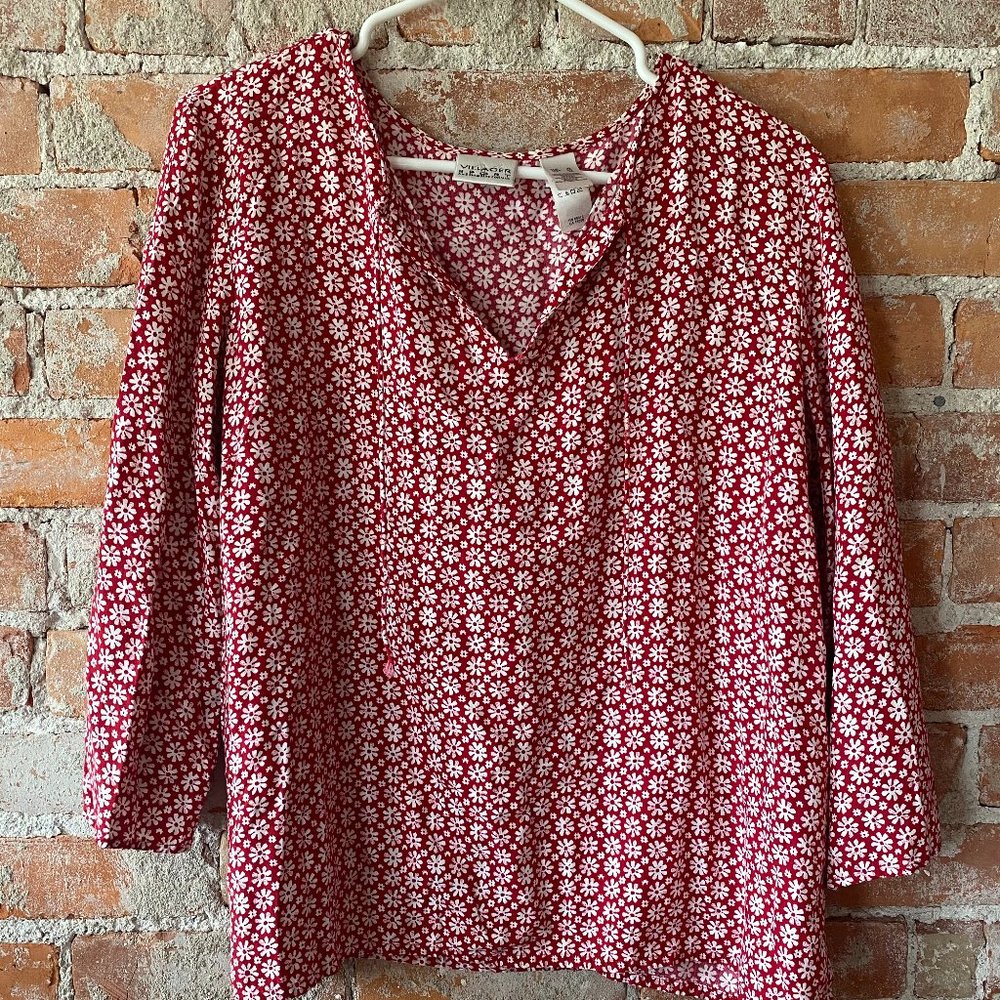 White and red floral shirt